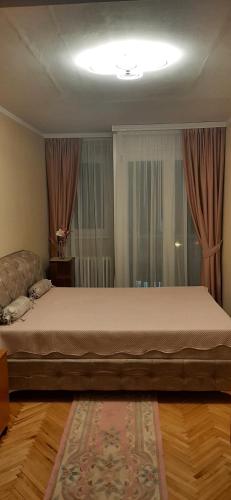 Un dormitorio con una cama grande en una habitación. en Apartman Popovic, en Kragujevac