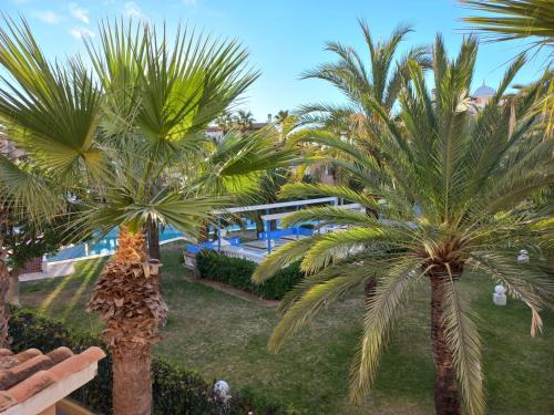 a group of palm trees next to a swimming pool at Casa al mare Aldea in Torrevieja