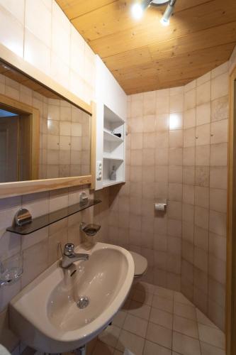 a bathroom with a sink and a mirror at Ferienwohnung Petra Natter in Bezau