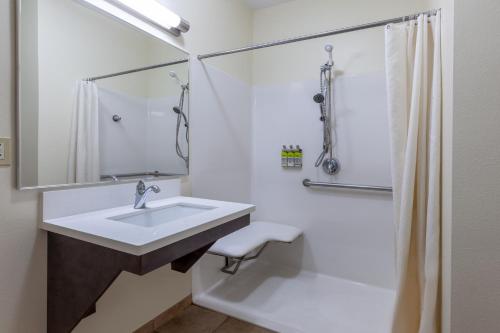 a bathroom with a sink and a shower at Candlewood Suites Kalamazoo by IHG in Kalamazoo