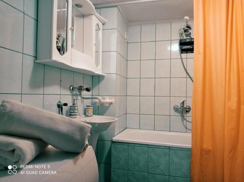 a bathroom with a sink and a toilet and a shower at OHRID LOFT : The Den in Ohrid