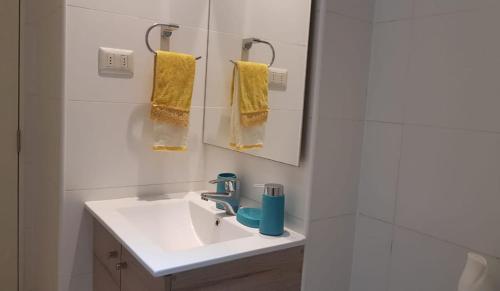 a bathroom with a sink and a mirror at Departamento en la naturaleza de Pucón in Pucón
