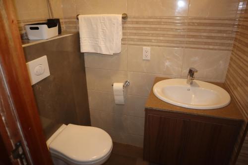 a bathroom with a toilet and a sink at Empire Apartments SU 2 Marthastraat in Paramaribo