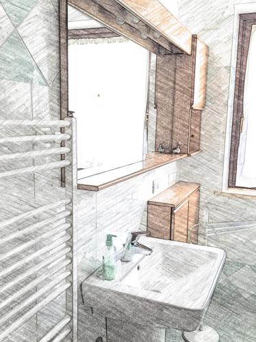 a drawing of a bathroom with a sink and a shower at Agriturismo bio Verde Armonia in Montemarciano