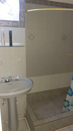 a bathroom with a sink and a shower at Calinago Friendly Family Sxm in Philipsburg