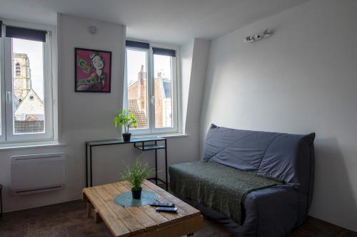 - un salon avec un canapé et une table basse dans l'établissement ROYALE APARTMENTS VIEUX LILLE 24H24H Access, à Lille