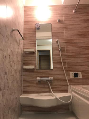 a bathroom with a sink and a mirror at Private lodging in WEST TOKYO(SHINJUKU, TACHIKAWA, SANRIO, GHIBLI, MT. TAKAO etc) in Kokubunji