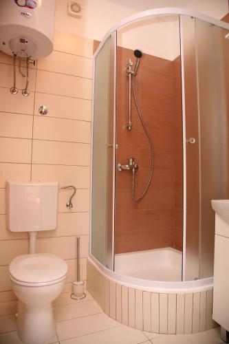 a bathroom with a shower and a toilet at Apartments Bašić in Split