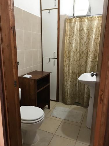 a bathroom with a toilet and a sink and a shower at Confortable espacio en Minas in Minas