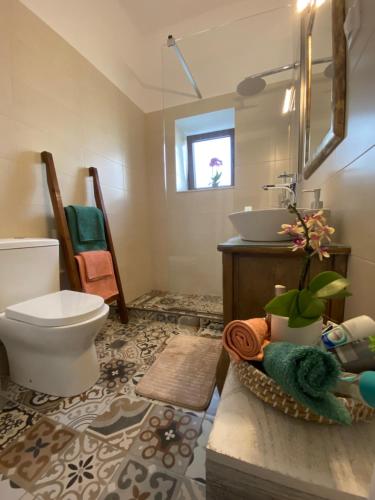 a bathroom with a toilet and a sink at Polidoros house in Palekastron