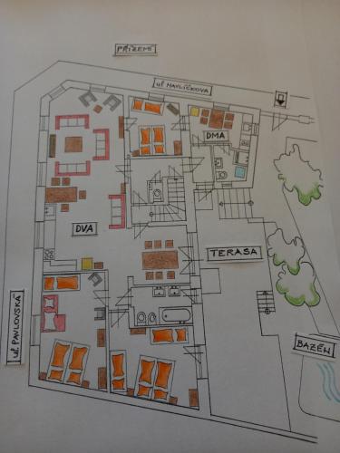 a drawing of a floor plan of a house at Alegria Natur Apartments in Mikulov