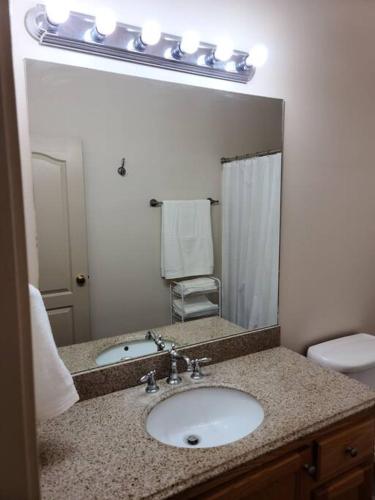 a bathroom with a sink and a large mirror at Chateau 18 in Hammond