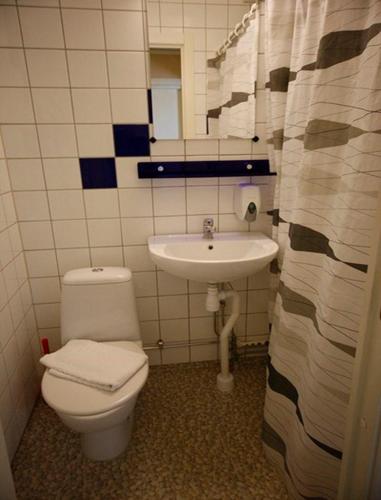 a bathroom with a toilet and a sink at Hotell Zlafen Bed & Breakfast in Karlskoga