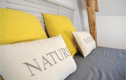 a bed with yellow pillows at Nice Home In Thilouze in Thilouze