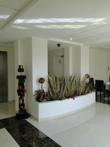 an office lobby with a large planter in the middle at Hotel Costa Pacifico - Express in Antofagasta