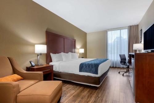a hotel room with a bed and a couch at Comfort Inn Binghamton I-81 in Binghamton