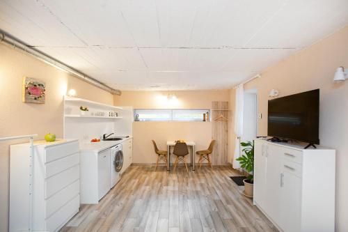 Una cocina o kitchenette en Apartment in Garage with free parking