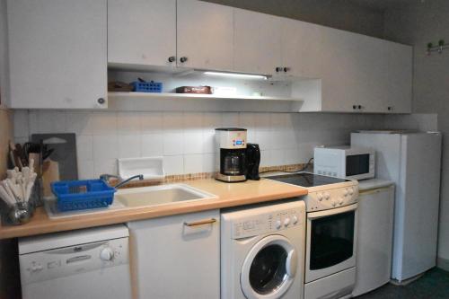 La cuisine est équipée d'un lave-linge, d'un évier et d'un réfrigérateur. dans l'établissement La montagne d'aure, à Saint-Lary-Soulan