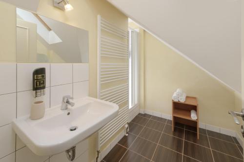 a bathroom with a sink and a window at Hotel Na Staré poště in Jilemnice