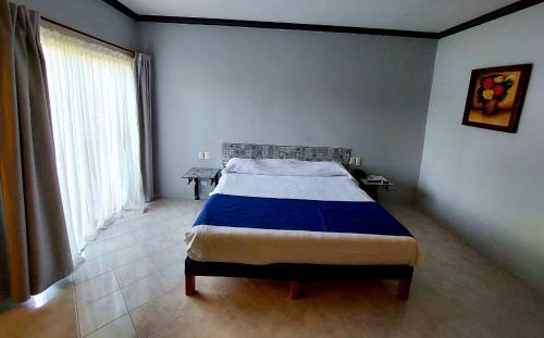 a bedroom with a bed and a large window at Gran Hotel Hacienda De La Noria in Aguascalientes