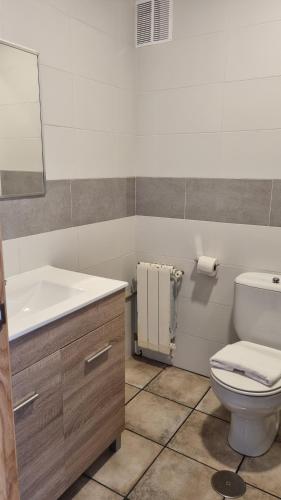 a bathroom with a toilet and a sink at APARTAMENTOS TURÍSTICOS CASA SANDRA in Sanxenxo