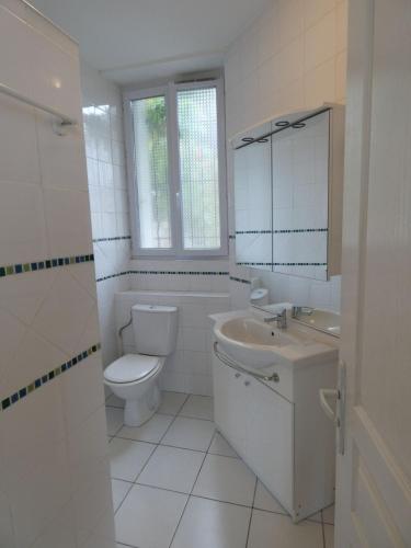 une salle de bain blanche avec des toilettes et un lavabo dans l'établissement Appartement Charmant, quartier calme, à Nancy