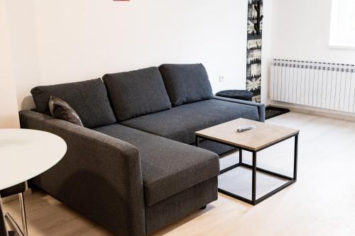 a living room with a couch and a table at Apartmani Park Maksimir-Rebro in Zagreb