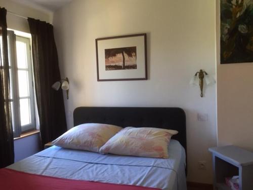 a bedroom with a bed with a pillow on it at Gîte Coquelicots in Montsalier