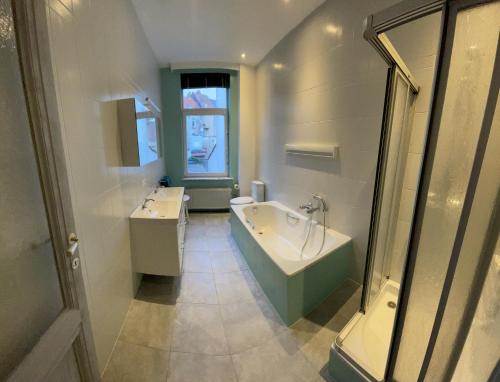 a bathroom with a tub and a sink at Le VILLAGE d'EZRA in Brussels