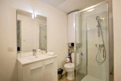 une salle de bain avec une douche, des toilettes et un lavabo dans l'établissement La Belle bâtisse de Villandry, à Tours