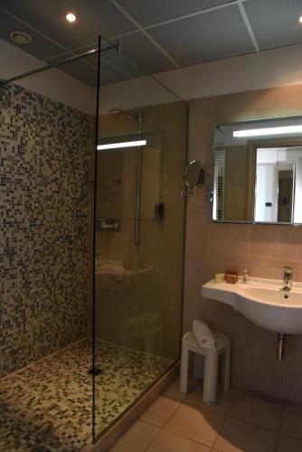 a bathroom with a shower and a sink and a shower at Cocca Hotel Royal Thai Spa in Sarnico