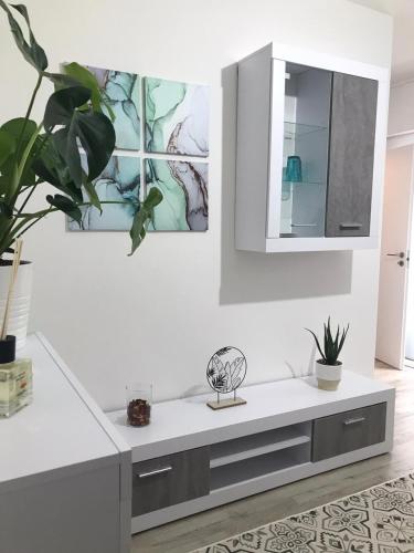 biały pokój z białym blatem z roślinami w obiekcie Mini Comfort House Udine w mieście Udine
