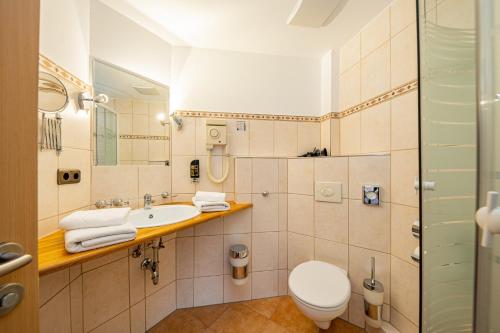a bathroom with a toilet and a sink at Berghotel & Chalets Adersberg Chiemgau Card kostenfrei in Grassau