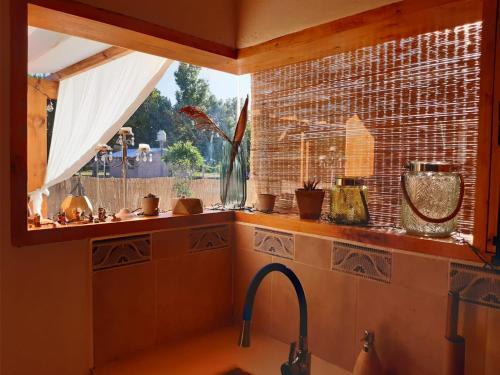 a kitchen with a sink and a window with plants at El Nevado Casa de Campo 2 in San Rafael