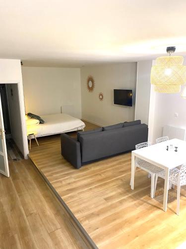 a living room with a couch and a bed at Suite 24 Appart'hôtel-3 étoiles in Le Creusot