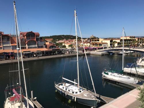 un grupo de barcos atracados en un puerto deportivo en APPARTEMENT T2 GRUISSAN PLAGE DANS RÉSIDENCE CALME, en Gruissan