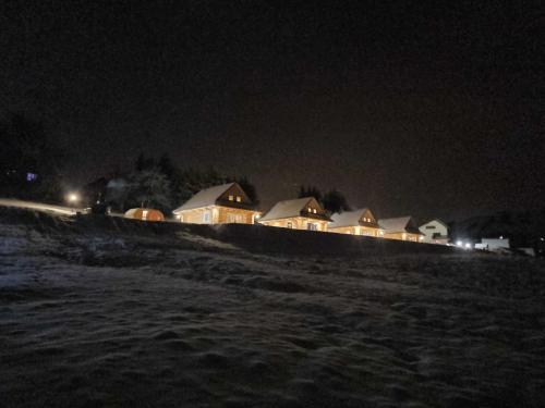 a group of houses on a hill at night at Koniakowo - dom Forest in Koniaków