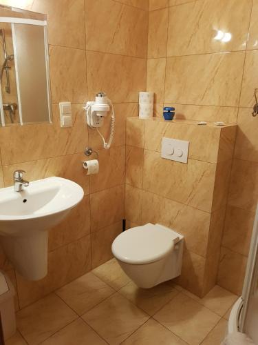 a bathroom with a toilet and a sink at Dworek Saski in Radom