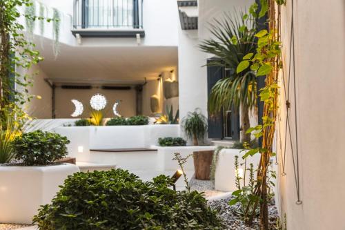 a courtyard with potted plants in a building at Apartamento Seis Lunas PA in Marbella