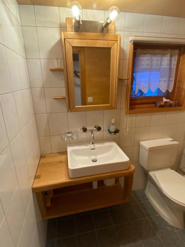 a bathroom with a sink and a toilet at Studio Clausen Kurt in Ernen