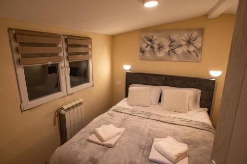 a small bedroom with a bed and a window at Apartmani SP Jovanovic in Crni Vrh
