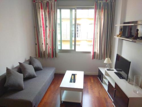 a living room with a couch and a table at APTO PLAZA MERCED apartamentos in Málaga