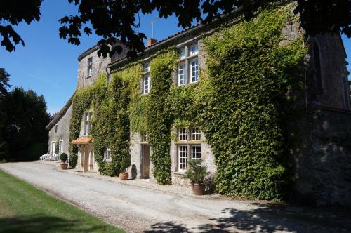 un bâtiment recouvert de lierre avec un chemin de terre dans l'établissement Gîte Mathurine, à Le Boupère
