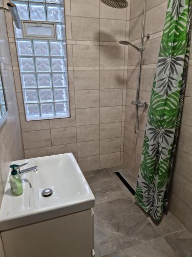 W łazience znajduje się prysznic i umywalka. w obiekcie Noclegi 24/h Leszczynek w Kutnie