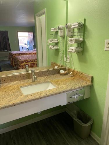 a bathroom with a sink and a mirror at Relax Inn Dublin in Dublin
