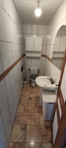a small bathroom with a toilet and a sink at Edelweis in Sainte-Luce