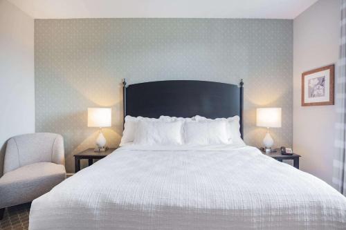 a bedroom with a bed and a chair and two lamps at Natural Bridge Hotel, Trademark Collection by Wyndham in Natural Bridge