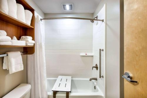 a bathroom with a tub and a toilet and a sink at Microtel Inn & Suites by Wyndham Farmington in Canandaigua