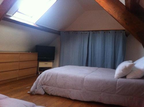 a bedroom with a bed and a skylight at Le Clos Robinson in Martin-Église