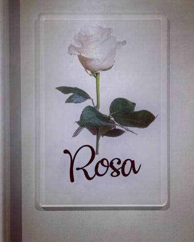 a picture of a white rose with the word rosa at B&B m’ama non m’ama in Santeramo in Colle